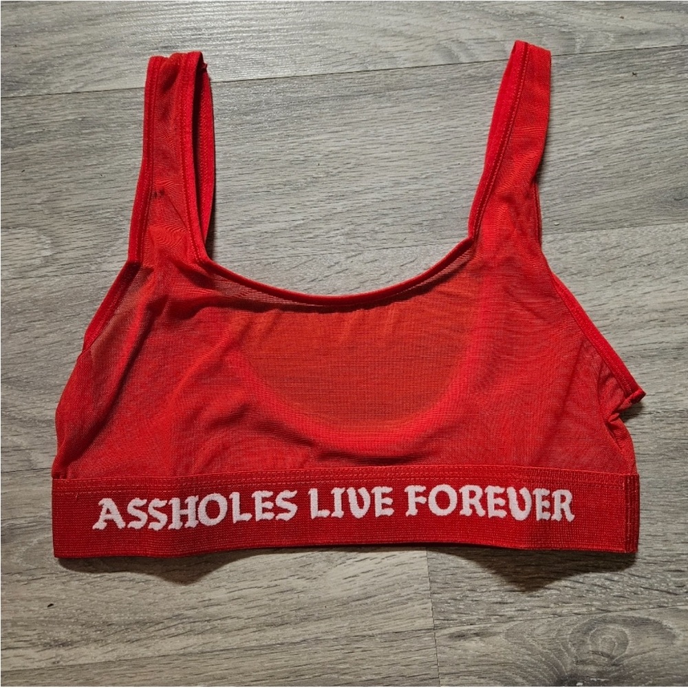 NEW! ALF Sports Bra size Medium bright red Assholes Live forever